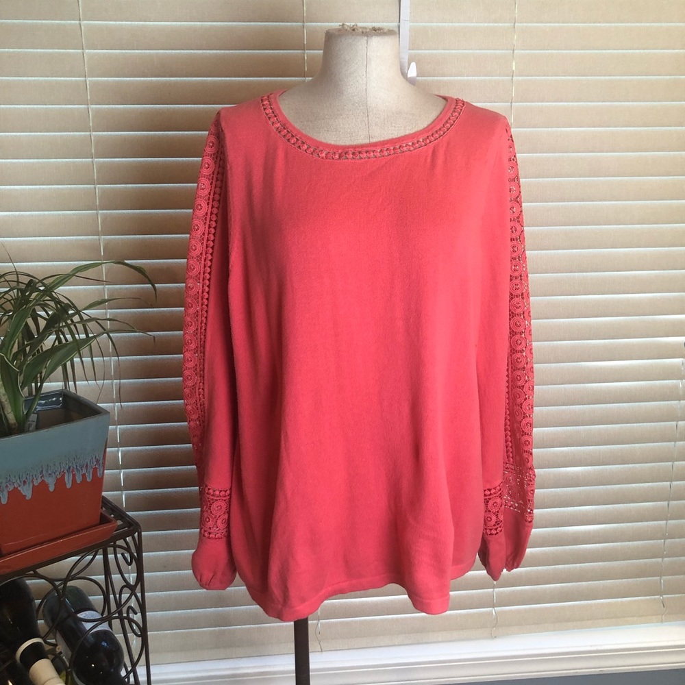 EUC Boden Crochet Arm Salmon Sweater- Size 16